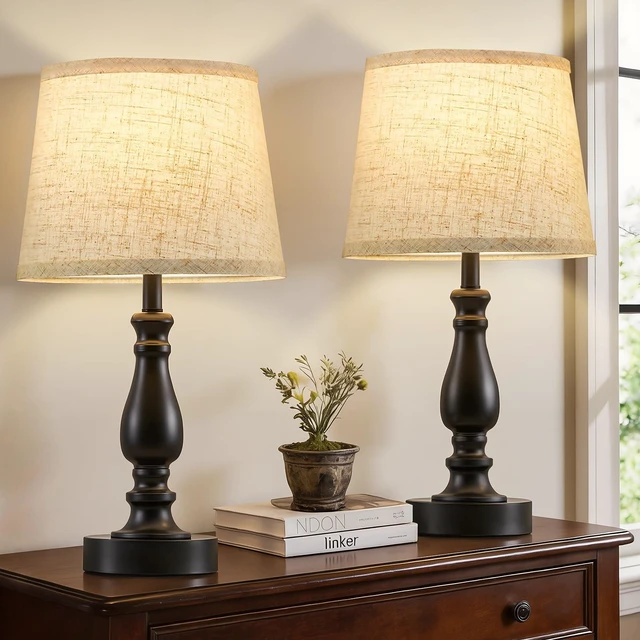 Main image of Table Lamp Set of 2-19" Small Bedside Lamps Modern Lamp for Bedroom Living Room Lamps for Night Stands - Desk Lamps for Home Office End Tables Nightstand Lamps with Beige Linen Shades