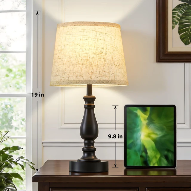 Alt view image 2 of 7 - Table Lamp Set of 2-19" Small Bedside Lamps Modern Lamp for Bedroom Living Room Lamps for Night Stands - Desk Lamps for Home Office End Tables Nightstand Lamps with Beige Linen Shades