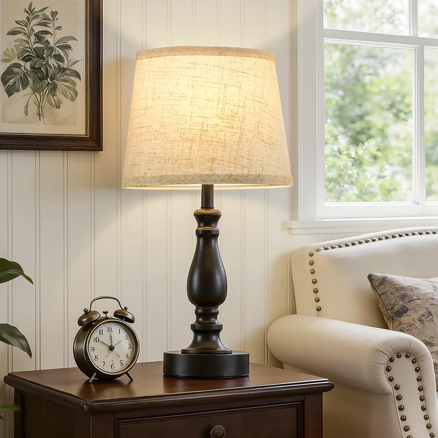 Alt view image 3 of 7 - Table Lamp Set of 2-19" Small Bedside Lamps Modern Lamp for Bedroom Living Room Lamps for Night Stands - Desk Lamps for Home Office End Tables Nightstand Lamps with Beige Linen Shades