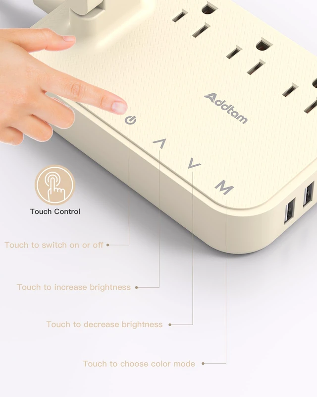 Alt view image 7 of 7 - LED Desk Lamp, Power Strip with 3 Outlets 4 USB Charging Ports(2 USBC), 4 Modes 5 Level Brightness Touch Lamp, Small Desk Lamp for Home Office College Dorm Room Essentials, Cream