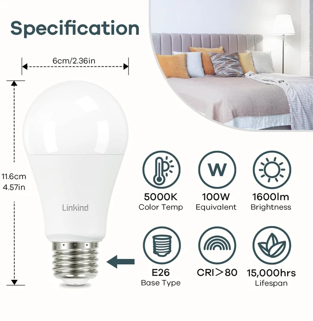 Alt view image 2 of 7 - A19 LED Light Bulbs, 100 Watt Equivalent, 5000K Daylight 12 Packs Efficient 14W 1600 Lumens Non-Dimmable LED Bulb, E26 Standard Base Bulbs 120V for Home Kitchen Bedroom Living Room