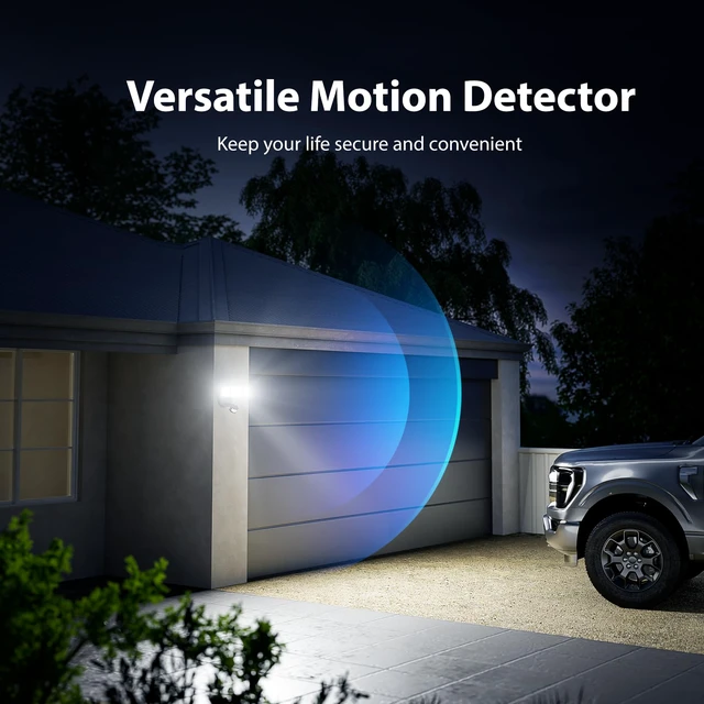 Alt view image 4 of 7 - 75W LED Flood Light Motion Sensor Outdoor, 7000lm Dusk to Dawn Flood Light, Security Light with Three Head, IP65 Waterproof Exterior Floodlight, 6500k Wall Light for Entryway Stairs Yard Garage