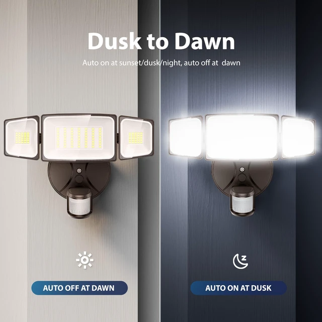Alt view image 5 of 7 - 75W LED Flood Light Motion Sensor Outdoor, 7000lm Dusk to Dawn Flood Light, Security Light with Three Head, IP65 Waterproof Exterior Floodlight, 6500k Wall Light for Entryway Stairs Yard Garage