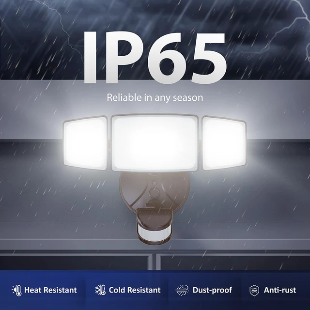 Alt view image 7 of 7 - 75W LED Flood Light Motion Sensor Outdoor, 7000lm Dusk to Dawn Flood Light, Security Light with Three Head, IP65 Waterproof Exterior Floodlight, 6500k Wall Light for Entryway Stairs Yard Garage