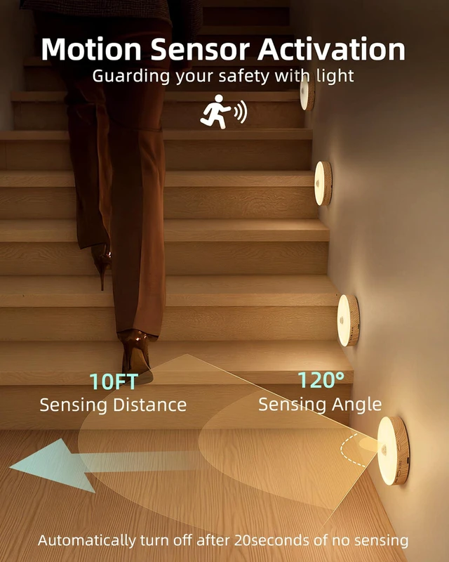 Alt view image 5 of 7 - Under Cabinet Lighting, 1000mAh Rechargeable Puck Lights with Remote, 3 Color Temps & 12 RGB Motion Sensor Closet Lights Indoor, Dimmable Under Counter Lights for Kitchen (Wood Grain, 6 Packs)