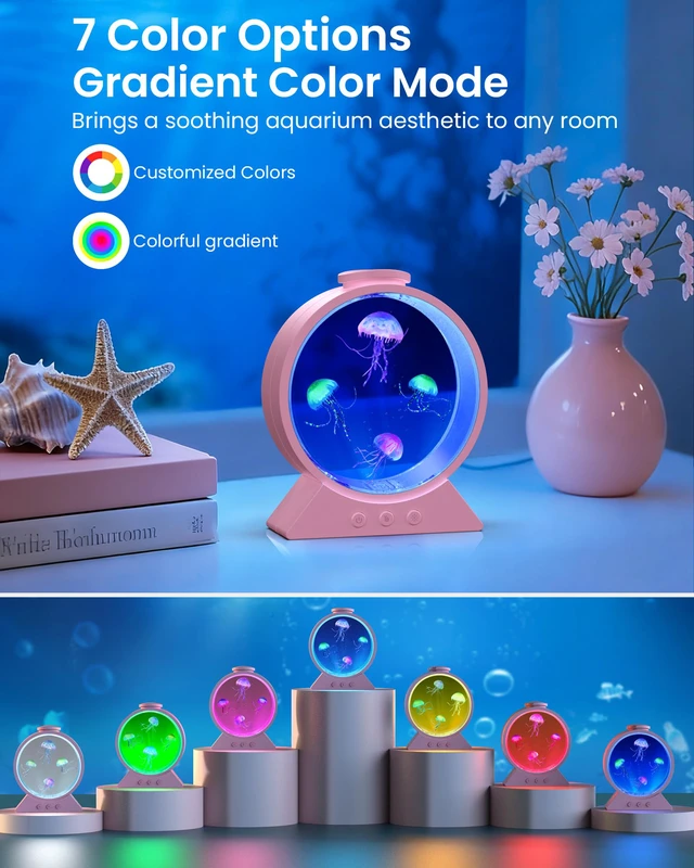 Alt view image 2 of 7 - Jellyfish Lamp for Sleep Anxiety Calming Night Light for Bedroom(Pink) Whisper-Quiet Sensory 7 Soft Color Modes Adjustable Water Flow 8H Auto-Off Timer Rounded Tank Lamp Gift for All Ages