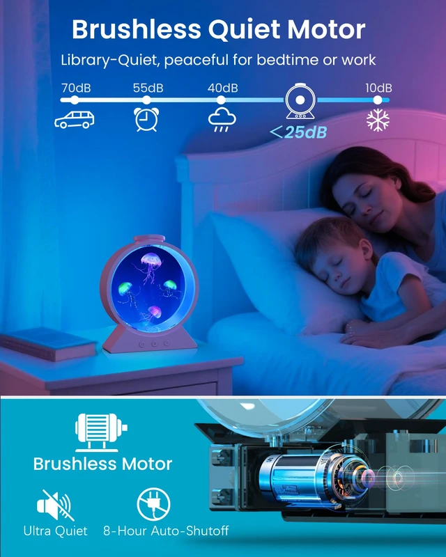 Alt view image 3 of 7 - Jellyfish Lamp for Sleep Anxiety Calming Night Light for Bedroom(Pink) Whisper-Quiet Sensory 7 Soft Color Modes Adjustable Water Flow 8H Auto-Off Timer Rounded Tank Lamp Gift for All Ages
