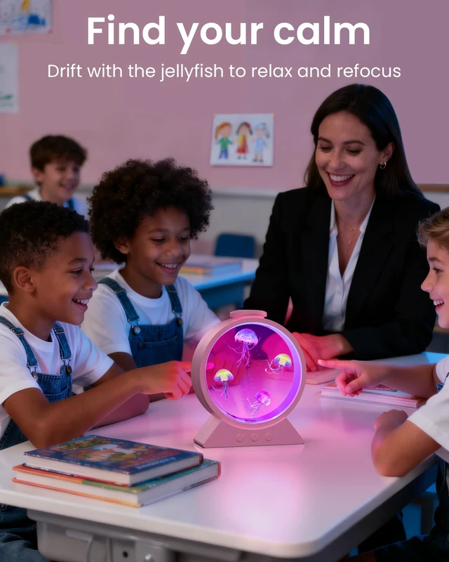 Alt view image 4 of 7 - Jellyfish Lamp for Sleep Anxiety Calming Night Light for Bedroom(Pink) Whisper-Quiet Sensory 7 Soft Color Modes Adjustable Water Flow 8H Auto-Off Timer Rounded Tank Lamp Gift for All Ages