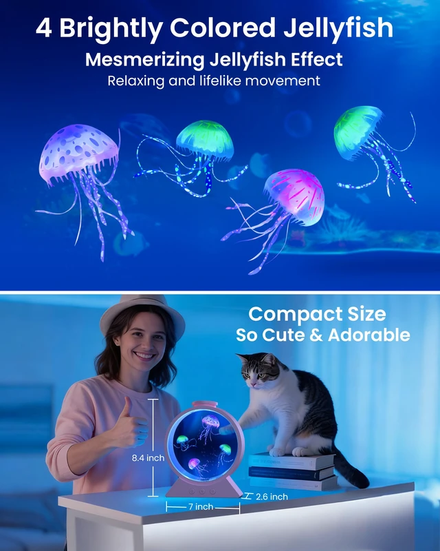 Alt view image 6 of 7 - Jellyfish Lamp for Sleep Anxiety Calming Night Light for Bedroom(Pink) Whisper-Quiet Sensory 7 Soft Color Modes Adjustable Water Flow 8H Auto-Off Timer Rounded Tank Lamp Gift for All Ages
