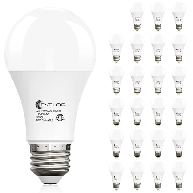 Main image of A19 LED Light Bulbs,100 Watt Equivalent,Daylight 5000K,24-Packs Bright Bulbs Efficient 13W,1500 Lumens E26 Base, Non-Dimmable, 15000-Hour Lifespan for Bedroom, Living Room, Office