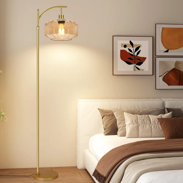 Alt view image 7 of 7 - Vintage Floor Lamps for Living Room Glass Floor Lamp with Remote Control,Dimmable Floor Lamp Gold Mid Century Modern Standing Lamp 3 Color Temperature Brass Tall Floor Lamps for Bedroom Corner