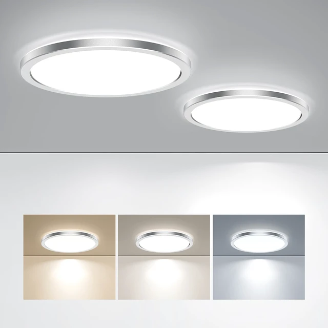 Alt view image 2 of 7 - 9 Inch LED Flush Mount Ceiling Light Fixture, 3000K/4000K/5000K Selectable, Ultra Thin Round White Ceiling Lamp for Kitchen Bathroom Hallway Closet, Silver