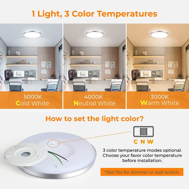 Alt view image 3 of 7 - 9 Inch LED Flush Mount Ceiling Light Fixture, 3000K/4000K/5000K Selectable, Ultra Thin Round White Ceiling Lamp for Kitchen Bathroom Hallway Closet, Silver