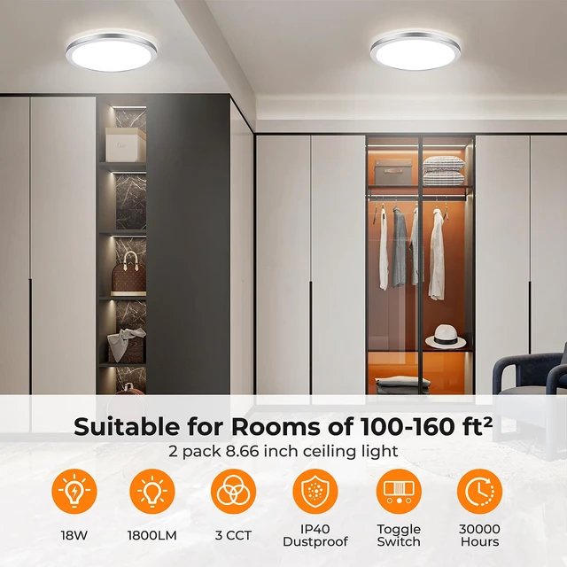 Alt view image 4 of 7 - 9 Inch LED Flush Mount Ceiling Light Fixture, 3000K/4000K/5000K Selectable, Ultra Thin Round White Ceiling Lamp for Kitchen Bathroom Hallway Closet, Silver