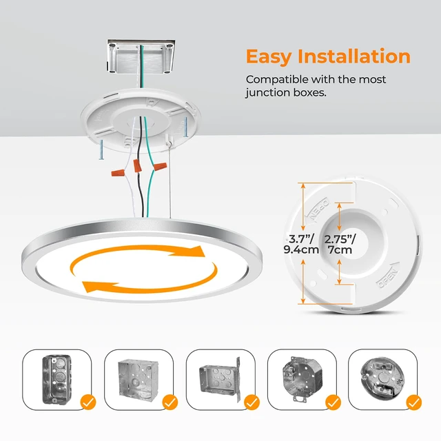 Alt view image 7 of 7 - 9 Inch LED Flush Mount Ceiling Light Fixture, 3000K/4000K/5000K Selectable, Ultra Thin Round White Ceiling Lamp for Kitchen Bathroom Hallway Closet, Silver