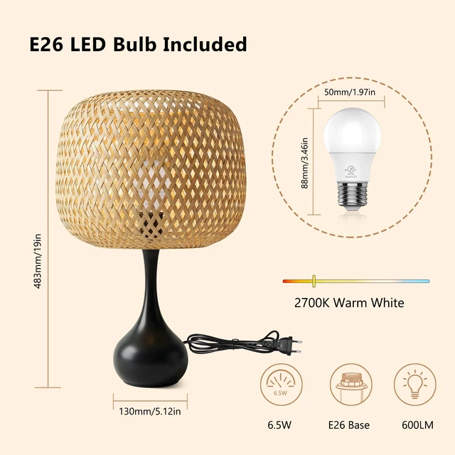 Alt view image 6 of 7 - Touch Bedside Lamp for Bedroom, 3-Way Dimmable Table Lamps for Nightstand, Handwoven Bamboo Shade Desk Lamp for Living Room, Home Office