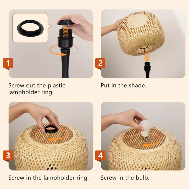 Alt view image 7 of 7 - Touch Bedside Lamp for Bedroom, 3-Way Dimmable Table Lamps for Nightstand, Handwoven Bamboo Shade Desk Lamp for Living Room, Home Office