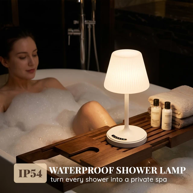 Alt view image 4 of 7 - Waterproof Shower Lamp Outdoor Cordless Table Lamp, 3 Color Dimmable -White touch dimmable, weighted base, bathroom shower light, patio dinner, RV camping, charge your phones, memory night light