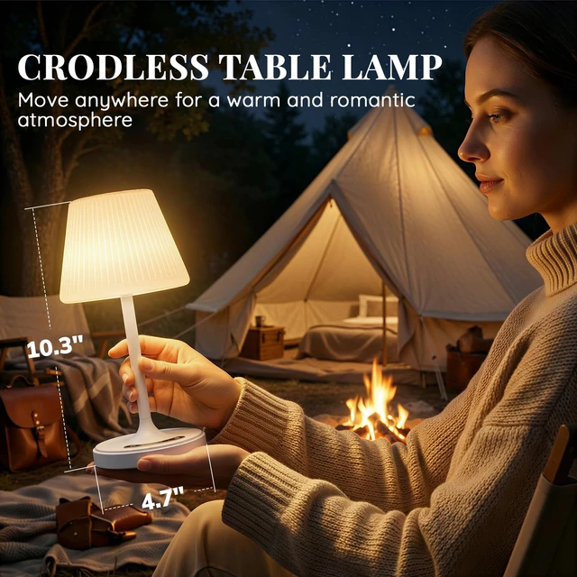 Alt view image 6 of 7 - Waterproof Shower Lamp Outdoor Cordless Table Lamp, 3 Color Dimmable -White touch dimmable, weighted base, bathroom shower light, patio dinner, RV camping, charge your phones, memory night light