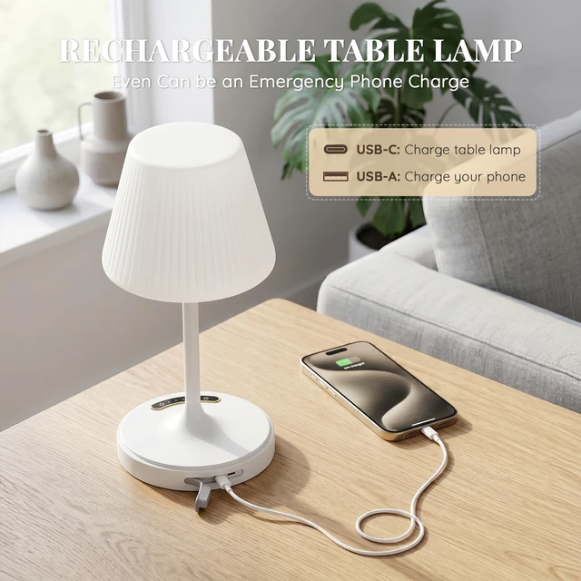 Alt view image 5 of 7 - Waterproof Shower Lamp Outdoor Cordless Table Lamp, 3 Color Dimmable -White touch dimmable, weighted base, bathroom shower light, patio dinner, RV camping, charge your phones, memory night light
