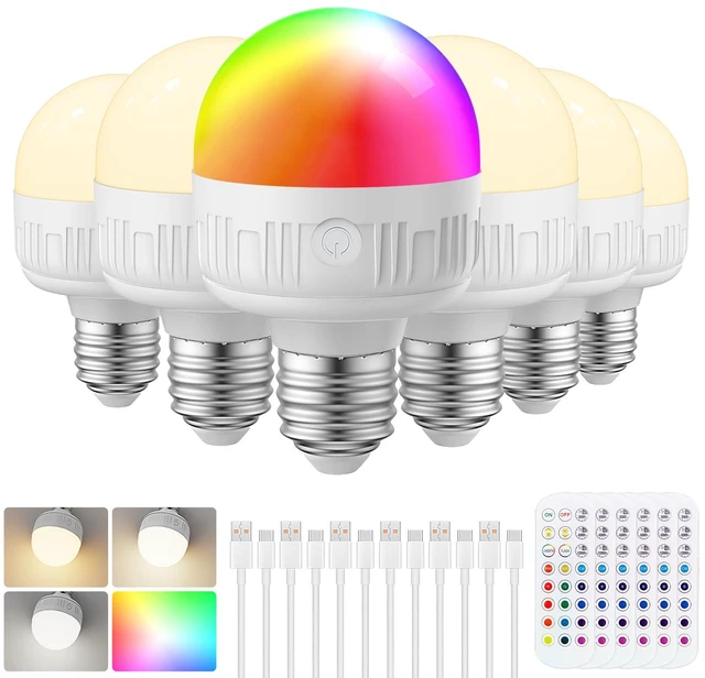 Main image of Rechargeable Light Bulbs with Remote, E26, 15 RGB Colors, 600LM, 6 Pack 8W Dimmable Magnetic Battery-Operated Light Bulbs with Timer, 3 Color Temperatures for Sconces and Non-Hardwired Fixtures