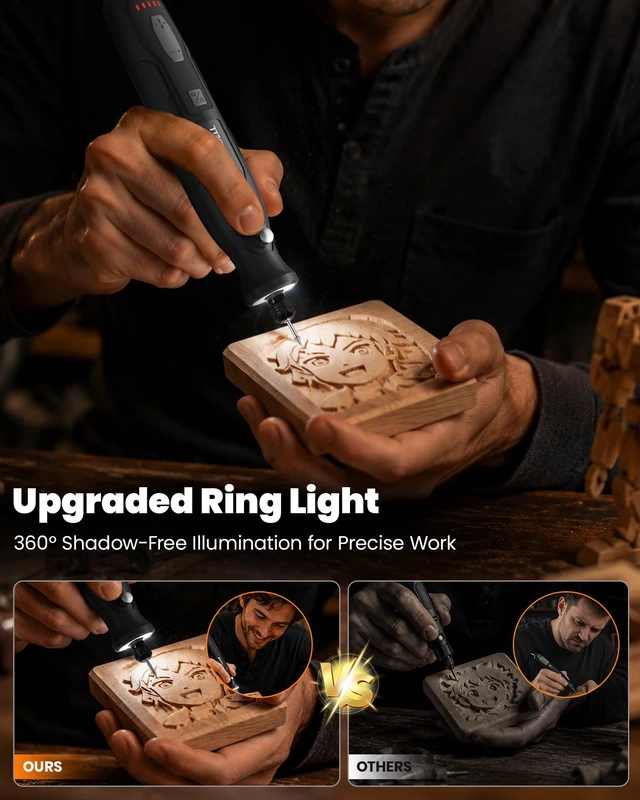 Alt view image 3 of 7 - Mini Cordless Rotary Tool for 3D Printer Sanding with 360 LED Light 5 Speed 5000-18000RPM, 2000mAh 70pcs Kit, Power Rotary Tools for Sanding Polishing Cutting Carving DIY and Craft Projects