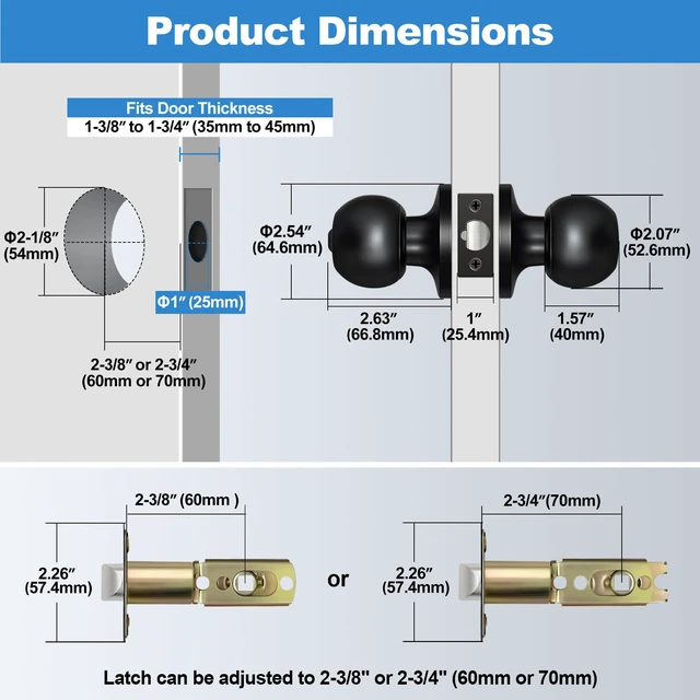 Alt view image 6 of 7 - 5 Pack Door Knob with Lock and Key, Keyed Different, Matte Black Entry Door Knob, for Entrance and Front Door
