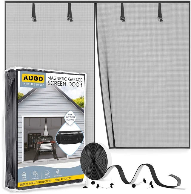 Main image of Garage Door Screen Magnetic Closure - Garage Screen Doors for 1 Car Garage Pull Down - Magnetic Screen Door Mesh - Heavy Duty Weighted Bottom - Pet & Kid Friendly - Keep Open Feature - 9' x 7'