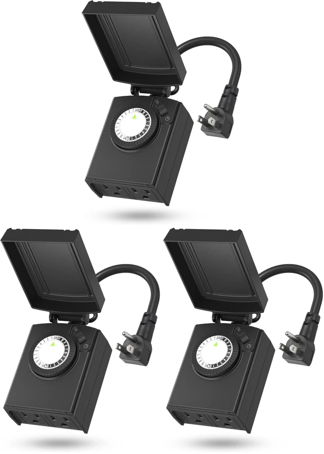 Main image of 24 Hour Heavy Duty Mechanical Timer, Outdoor Timer Outlet Waterproof with 30 Minutes Intervals, 2 Grounded Outlets for Christmas Lights Pool Pump,15A 1/2HP, ETL Listed (Pack of 3)