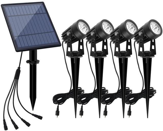 Main image of Solar Spotlights Landscape Lights Low Voltage Outdoor Solar Spotlight IP65 Waterproof 9.8ft Cable Auto On/Off with 4 Cool White for Outdoor Garden Yard Landscape Downlight (4-in-1)