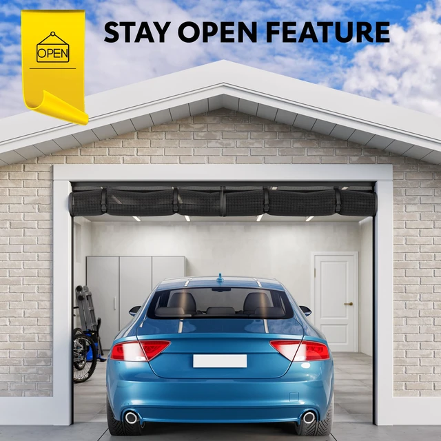 Alt view image 2 of 5 - Garage Door Screen Magnetic Closure - Garage Screen Doors for 1 Car Garage Pull Down - Magnetic Screen Door Mesh - Heavy Duty Weighted Bottom - Pet & Kid Friendly - Keep Open Feature - 9' x 7'