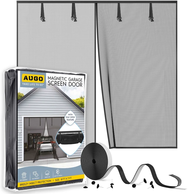 Main image of Garage Door Screen Magnetic Closure - Garage Screen Doors for 1 Car Garage Pull Down - Magnetic Screen Door Mesh - Heavy Duty Weighted Bottom- Pet & Kid Friendly - Keep Open Feature - 8' x 7'