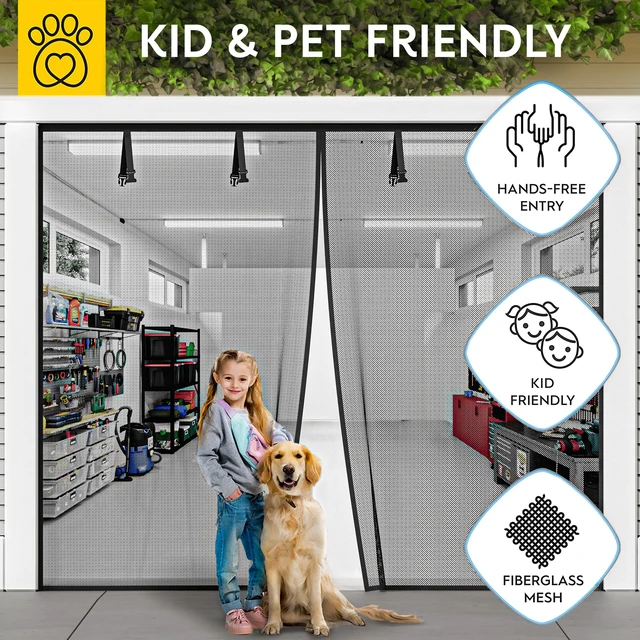 Alt view image 5 of 5 - Garage Door Screen Magnetic Closure - Garage Screen Doors for 1 Car Garage Pull Down - Magnetic Screen Door Mesh - Heavy Duty Weighted Bottom - Pet & Kid Friendly - Keep Open Feature - 9' x 7'