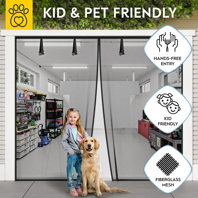 Alt view image 5 of 5 - Garage Door Screen Magnetic Closure - Garage Screen Doors for 1 Car Garage Pull Down - Magnetic Screen Door Mesh - Heavy Duty Weighted Bottom- Pet & Kid Friendly - Keep Open Feature - 8' x 7'
