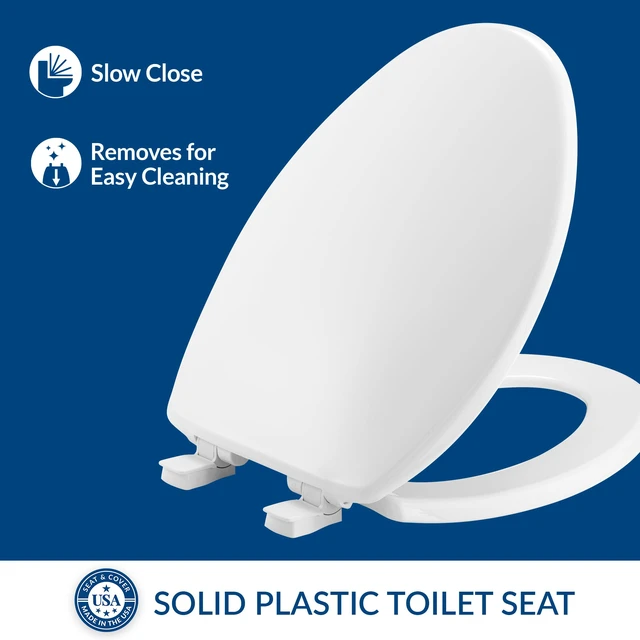 Alt view image 2 of 7 - Slow Close Elongated Toilet Seat, Easy Clean Hinges, White Soft close lid never slams, quick-release hinges for deep cleaning, durable plastic, fits all elongated toilets, 7300SLEC