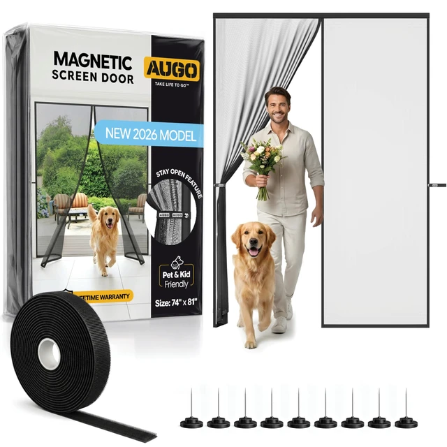 Main image of Magnetic Screen Door - Self Sealing, Heavy Duty, Hands Free Mesh Partition Keeps Bugs Out - Pet and Kid Friendly - Patent Pending Keep Open Feature - 74 Inch x 81 Inch