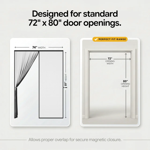 Alt view image 2 of 7 - Magnetic Screen Door - Self Sealing, Heavy Duty, Hands Free Mesh Partition Keeps Bugs Out - Pet and Kid Friendly - Patent Pending Keep Open Feature - 74 Inch x 81 Inch