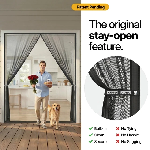 Alt view image 3 of 7 - Magnetic Screen Door - Self Sealing, Heavy Duty, Hands Free Mesh Partition Keeps Bugs Out - Pet and Kid Friendly - Patent Pending Keep Open Feature - 74 Inch x 81 Inch