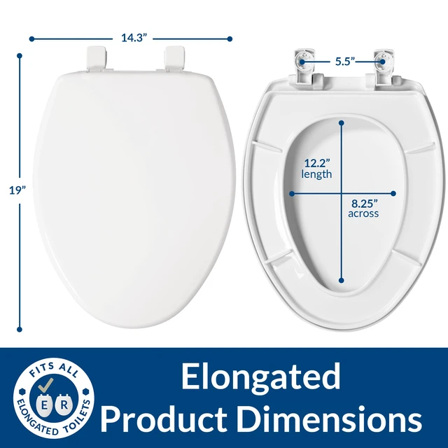 Alt view image 3 of 7 - Slow Close Elongated Toilet Seat, Easy Clean Hinges, White Soft close lid never slams, quick-release hinges for deep cleaning, durable plastic, fits all elongated toilets, 7300SLEC