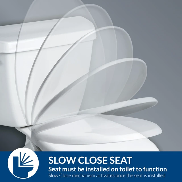 Main image of Slow Close Round Toilet Seat, Easy Clean Hinges, White Lid never slams, quick-release for deep cleaning, durable plastic, 730SLEC