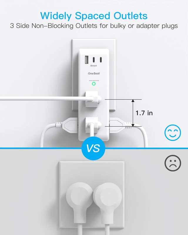 Alt view image 6 of 7 - Surge Protector Outlet Extender with Rotating Plug, Multi Plug Wall Outlet 6 AC Outlet Splitter 3 USB Ports (2 USB C),1800J USB Wall Charger, Plug Adapter Power Strip for Home Office Dorm Room Travel