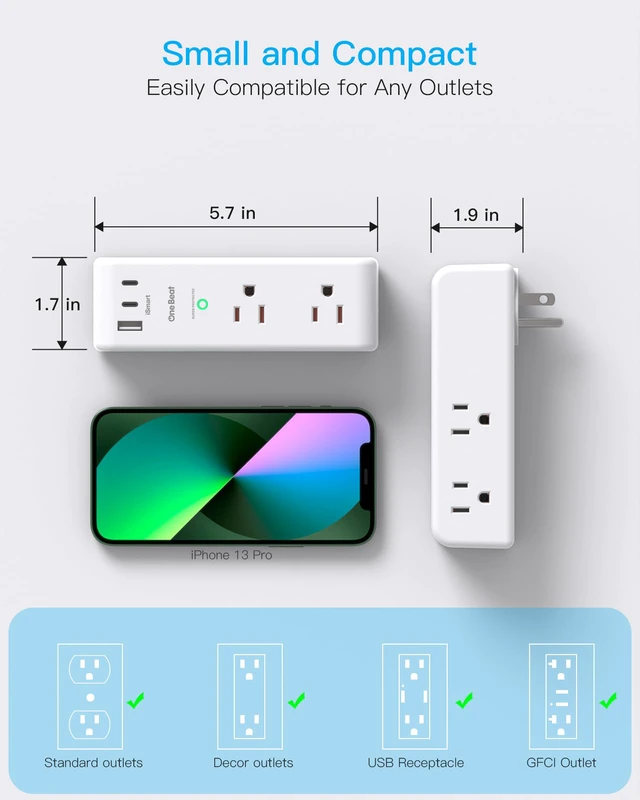 Alt view image 7 of 7 - Surge Protector Outlet Extender with Rotating Plug, Multi Plug Wall Outlet 6 AC Outlet Splitter 3 USB Ports (2 USB C),1800J USB Wall Charger, Plug Adapter Power Strip for Home Office Dorm Room Travel