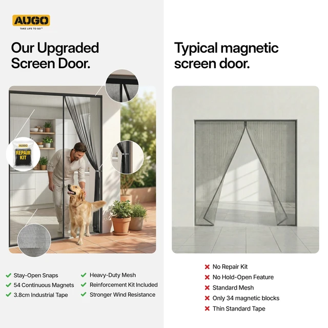 Alt view image 4 of 7 - Magnetic Screen Door - Self Sealing, Heavy Duty, Hands Free Mesh Partition Keeps Bugs Out - Pet and Kid Friendly - Patent Pending Keep Open Feature - 74 Inch x 81 Inch
