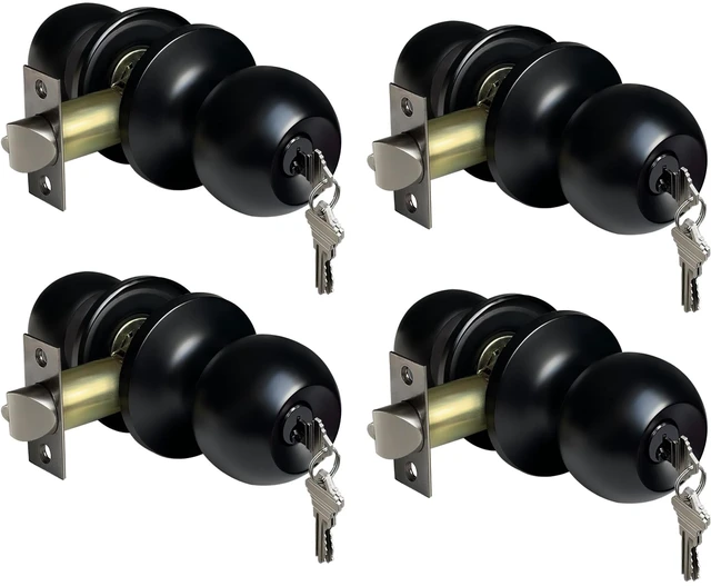 Main image of 4 Pack Door Knob with Lock and Key, Keyed Different, Matte Black Entry Door Knob, for Entrance and Front Door