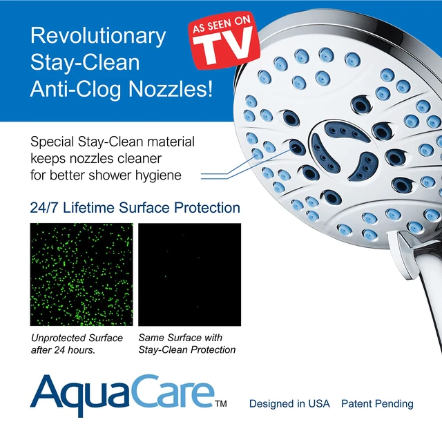 Alt view image 3 of 7 - AquaCare 8-mode High Pressure Handheld Shower Head with 2-mode Power Wash Stay Clean Nozzles, Dual Power Wash for Tub, Tile & Pets, Long 6 ft. Stainless Steel Hose, Wall & Overhead Brackets / Chrome