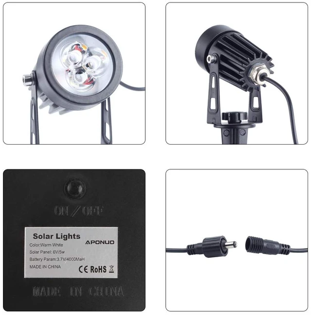 Alt view image 5 of 6 - Solar Spotlights Landscape Lights Low Voltage Outdoor Solar Spotlight IP65 Waterproof 9.8ft Cable Auto On/Off with 4 Cool White for Outdoor Garden Yard Landscape Downlight (4-in-1)
