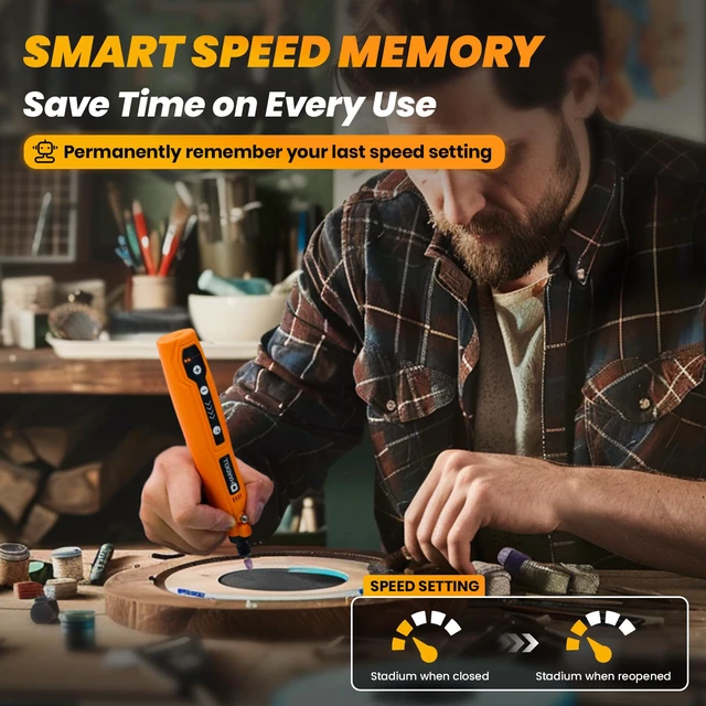 Alt view image 6 of 7 - Mini Cordless Rotary Tool 4V Orange Black 71 Accessories USB Charging Multi-Purpose DIY Craft Tool Sanding Polishing Drilling Engraving