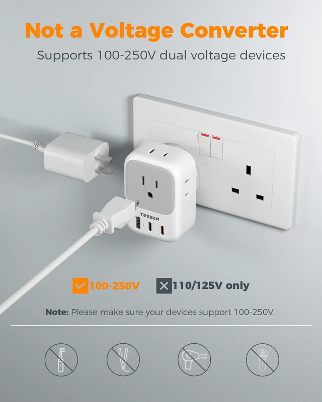 Alt view image 5 of 7 - UK Adapters for Travel 3 Pack, Type G Plug Adapter PD 20W, 4 AC Outlets, 3 USB Ports (2 USB C), US to UK Ireland England London Dubai Scotland Hong Kong UAE, For Travel