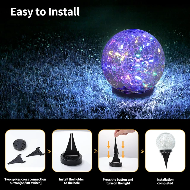 Alt view image 2 of 5 - Solar Globe Lights Outdoor Waterproof-Solar Balls for Garden Cracked Glass Ball Lights Outdoor-Solar Orbs for Outside-Decorations for Patio and Yard Lawn Backyard Decor