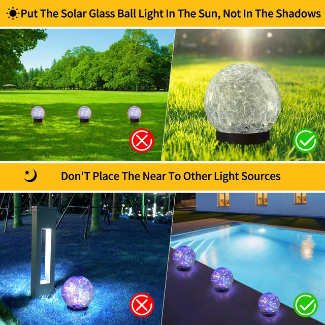 Alt view image 3 of 5 - Solar Globe Lights Outdoor Waterproof-Solar Balls for Garden Cracked Glass Ball Lights Outdoor-Solar Orbs for Outside-Decorations for Patio and Yard Lawn Backyard Decor